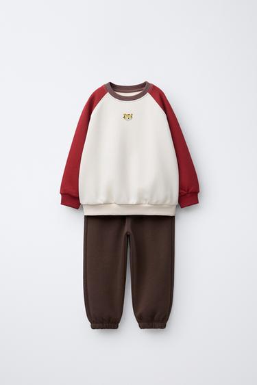 COLOUR BLOCK TIGER JOGGING SWEATSHIRT AND JOGGERS SET - Dark red by Zara