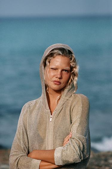 METALLIC THREAD KNIT HOODIE - Gold by Zara