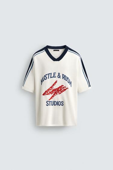 RETRO STRIPED KNIT T-SHIRT - Oyster-white by Zara