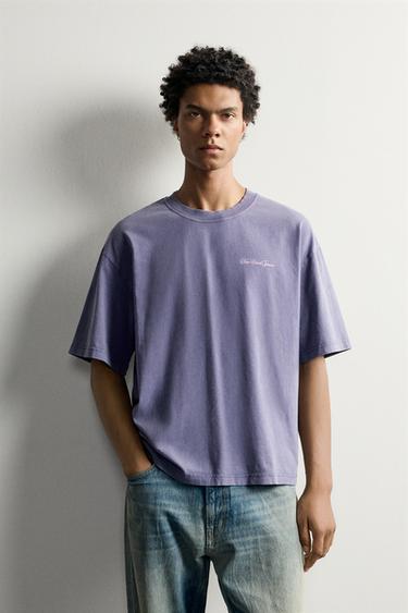 WASHED SLOGAN PRINT T-SHIRT - Purple by Zara