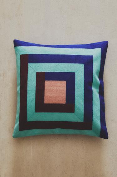 COTTON CUSHION COVER WITH SQUARES X COLLAGERIE - Blues by Zara