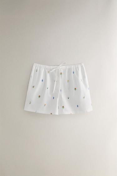 COTTON SHORTS WITH MINI FLORAL DESIGN - White by Zara
