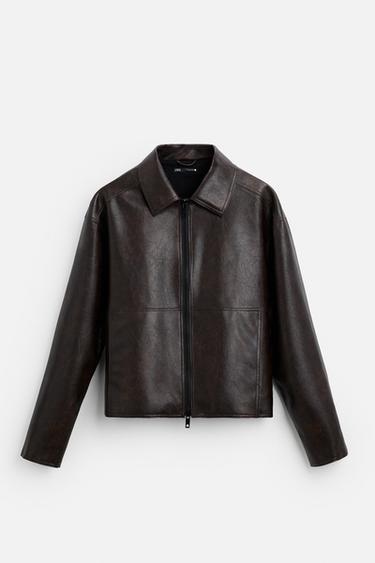 FADED LEATHER EFFECT JACKET - Dark brown by Zara
