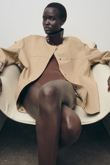 CONTRAST HIGH-NECK JACKET ZW COLLECTION - Ecru by Zara - Image 0