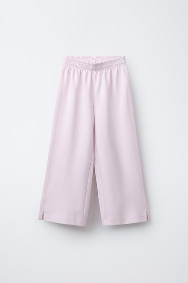 INTERLOCK WIDE-LEG TROUSERS - Pink by Zara