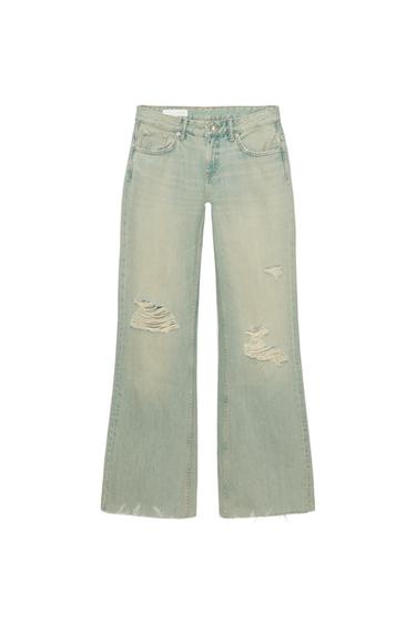 TRF MID-WAIST RIPPED FLARE JEANS - Blue / Green by Zara