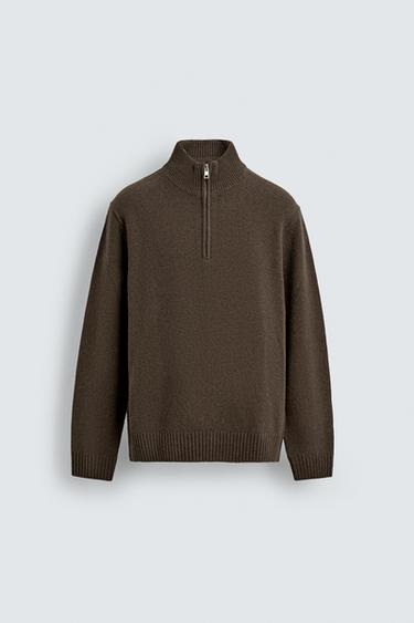 WOOL QUARTER-ZIP JUMPER - Brown / Taupe by Zara