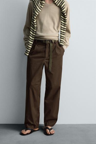 LIMITED EDITION CHINO TROUSERS WITH PLEATS - Brown by Zara