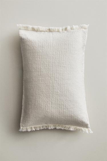 STRIPED CUSHION COVER WITH FRINGING - Ecru by Zara