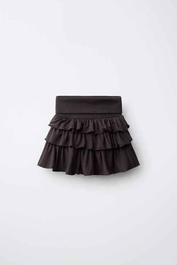RUFFLED FOLD-OVER WAIST SKORT - Brown by Zara - Image 0