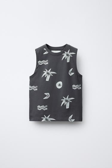 PALM TREE SLEEVELESS TOP - Anthracite grey by Zara - Image 0