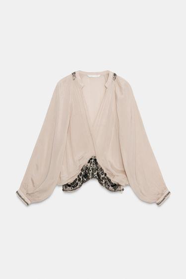 ZW COLLECTION BEADED SASH BLOUSE - Beige-pink by Zara