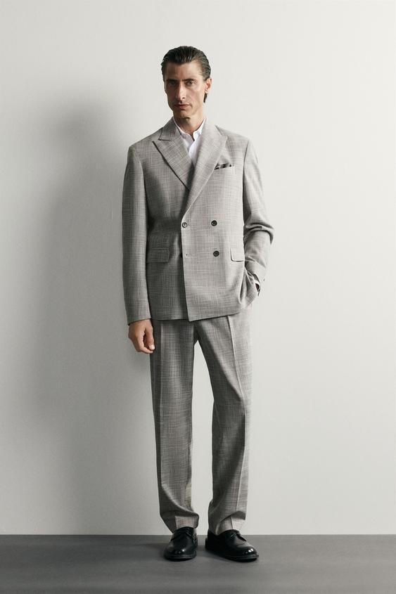 WOOL BLEND CHECK REGULAR FIT SUIT BLAZER - Light grey by Zara - Image 0