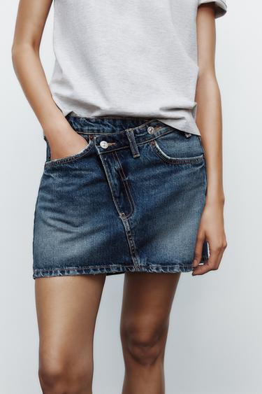TRF CROSSOVER WAIST DENIM SKIRT - Navy blue by Zara