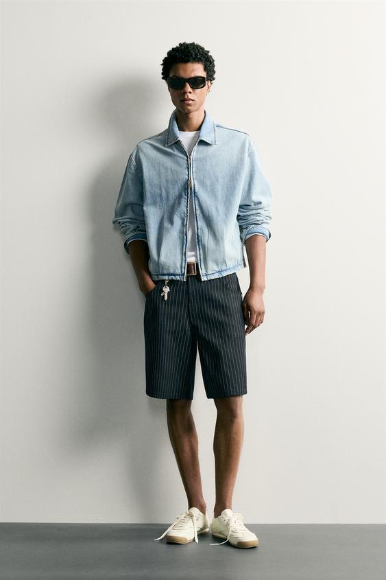 BAGGY FIT PINSTRIPE BERMUDA SHORTS - Dark navy by Zara - Image 0