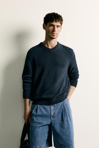COTTON-LINEN REGULAR FIT JUMPER - Navy blue by Zara