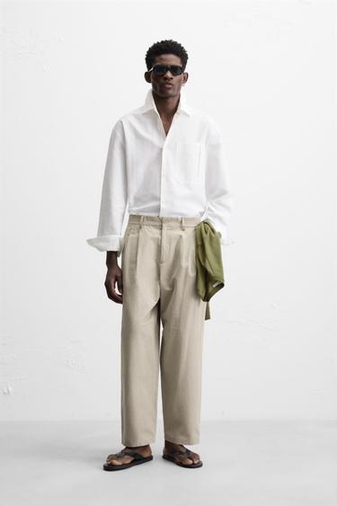 PLEATED CHINO TROUSERS - camel by Zara - Image 0