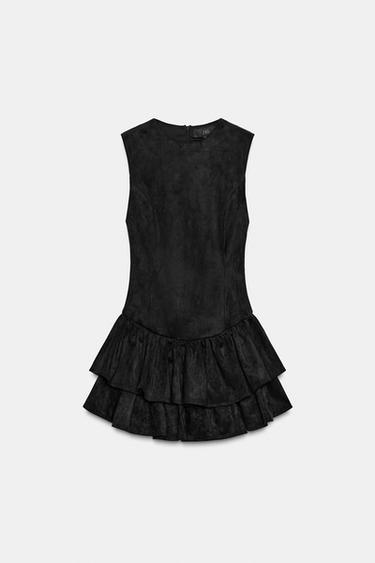 SHORT FAUX SUEDE DRESS WITH RUFFLES - Black by Zara