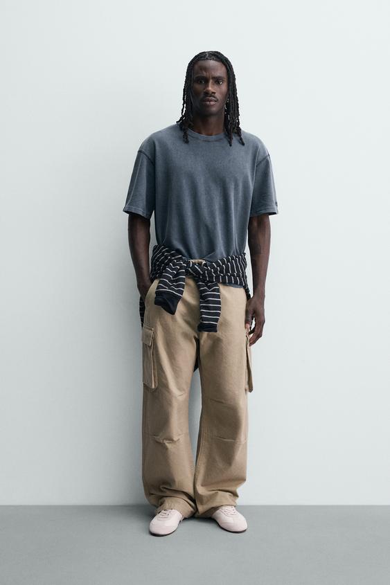 WASHED WAFFLE-KNIT T-SHIRT - Blue by Zara - Image 0