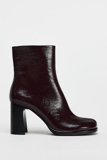 PATENT EFFECT HEELED ANKLE BOOTS - Burgundy Red by Zara