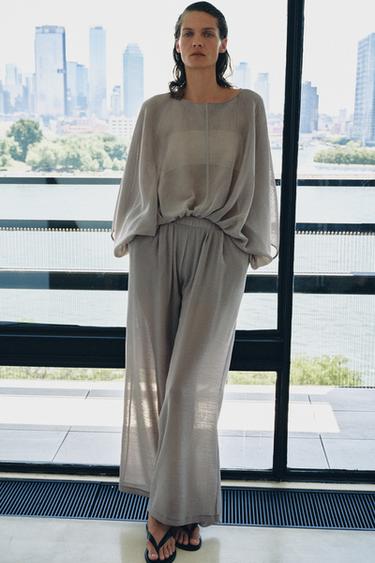 FLOWING SEMI-SHEER BODYSUIT - Mid-grey by Zara