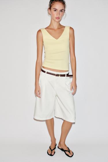 SLEEVELESS T-SHIRT - Pastel yellow by Zara