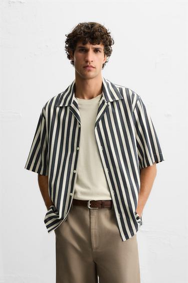 STRIPED TEXTURED SHIRT - Dark grey by Zara
