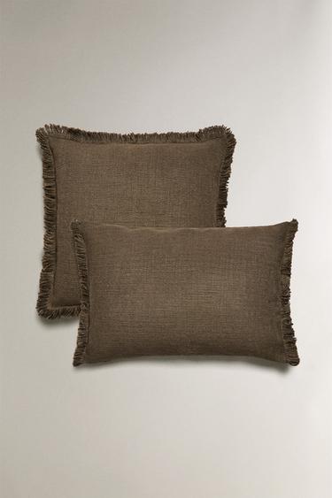 FRINGED CUSHION COVER - Dark khaki by Zara