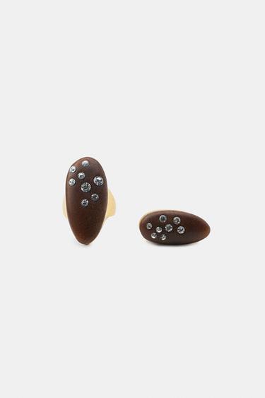 PACK OF 2 OVAL WOOD-EFFECT GLITTER RINGS - Golden by Zara