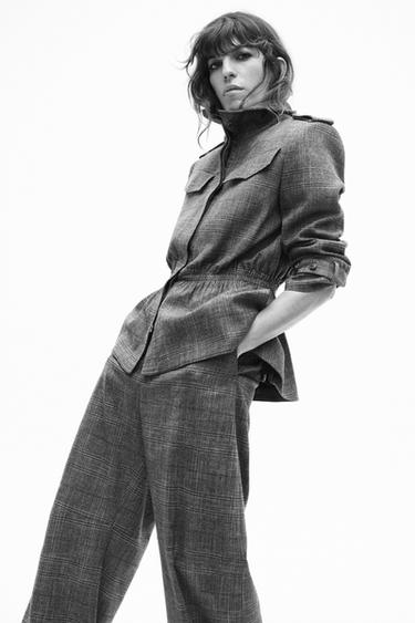 ZW COLLECTION CHECKED BALLOON TROUSERS WITH WOOL - Brown marl by Zara