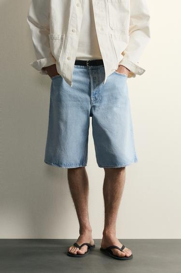 LOOSE FIT DENIM BERMUDA SHORTS - Light blue by Zara