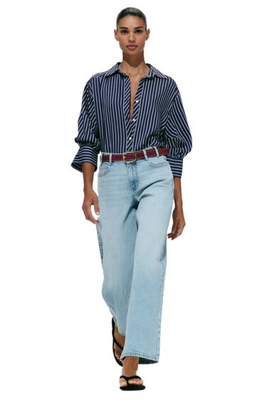 Z.10 HIGH-WAIST BELTED CULOTTES JEANS - Light blue by Zara