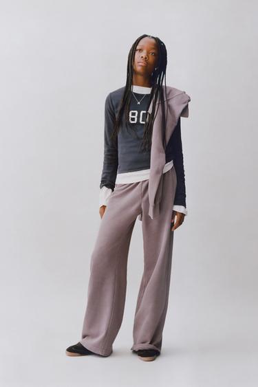 WASHED-EFFECT WIDE-LEG TROUSERS - Plum by Zara