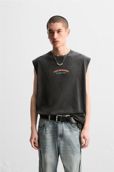 WASHED PRINT TANK T-SHIRT - Dark anthracite by Zara