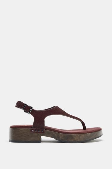 LEATHER STUDDED SANDALS - Burgundy Red by Zara