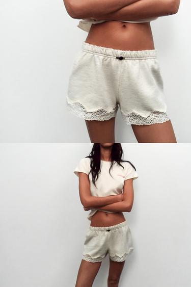 LACE COMBINED SHORTS - Grey marl by Zara