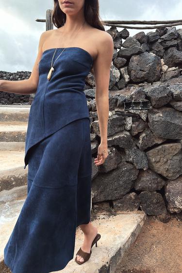 ASYMMETRIC FAUX SUEDE TOP - Mid-blue by Zara