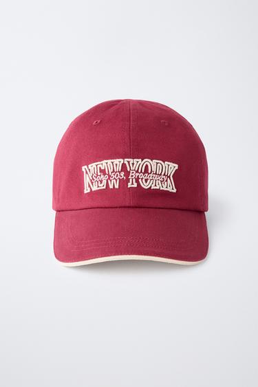 VARSITY CAP WITH EMBROIDERED TEXT - Burgundy by Zara