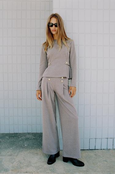 TWILL TROUSERS WITH BUTTONS - Mink by Zara