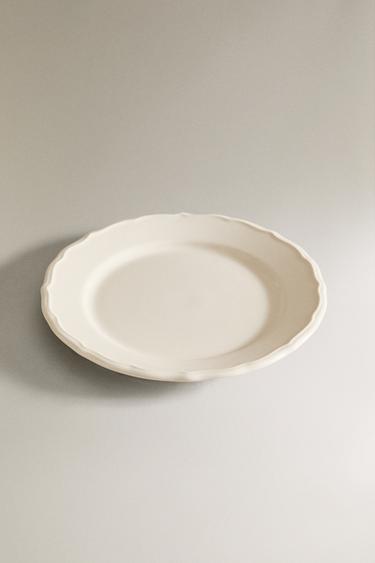 EARTHENWARE DESSERT PLATE WITH RAISED-DESIGN EDGE - Ecru by Zara - Image 0