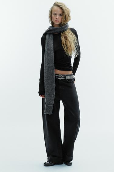 TRF MID-WAIST BAGGY FOLDED JEANS - Black by Zara