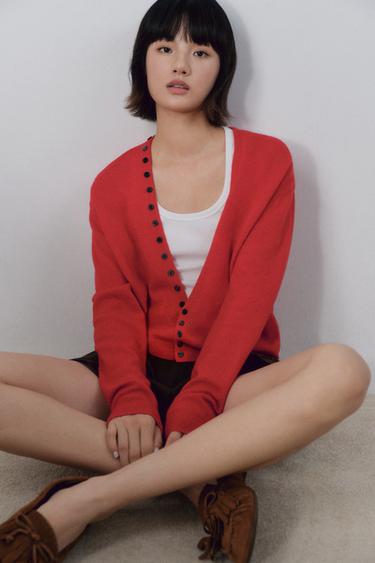 100% EXTRA SOFT WOOL V-NECK CARDIGAN - Red by Zara