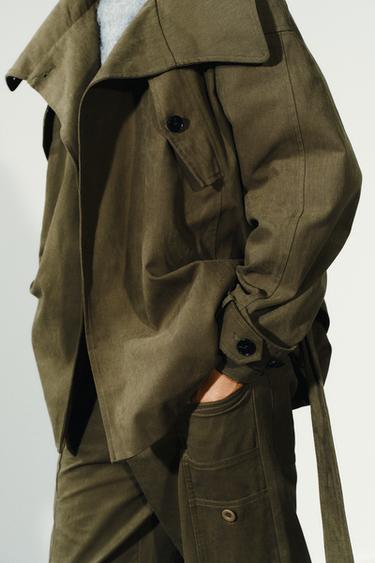 BELTED COTTON TRENCH COAT - Dark khaki by Zara