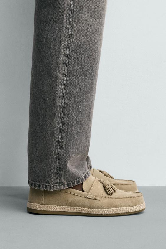 CASUAL LEATHER LOAFERS WITH TASSELS - Ecru White by Zara - Image 0
