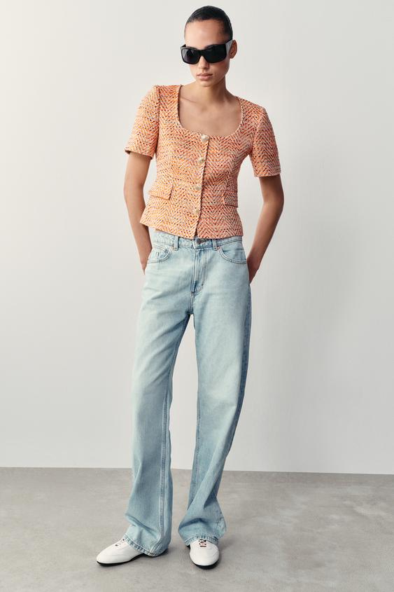SHORT SLEEVE ROUND NECK BLAZER - Orange by Zara - Image 0