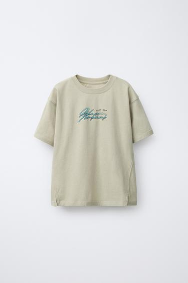 SLOGAN PRINT T-SHIRT - Taupe grey by Zara - Image 0