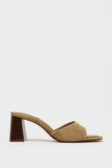 SPLIT SUEDE HEELED SANDALS - Sand Brown by Zara