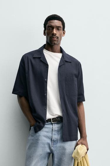 RELAXED FIT SHIRT WITH POCKET - Blue / Navy by Zara