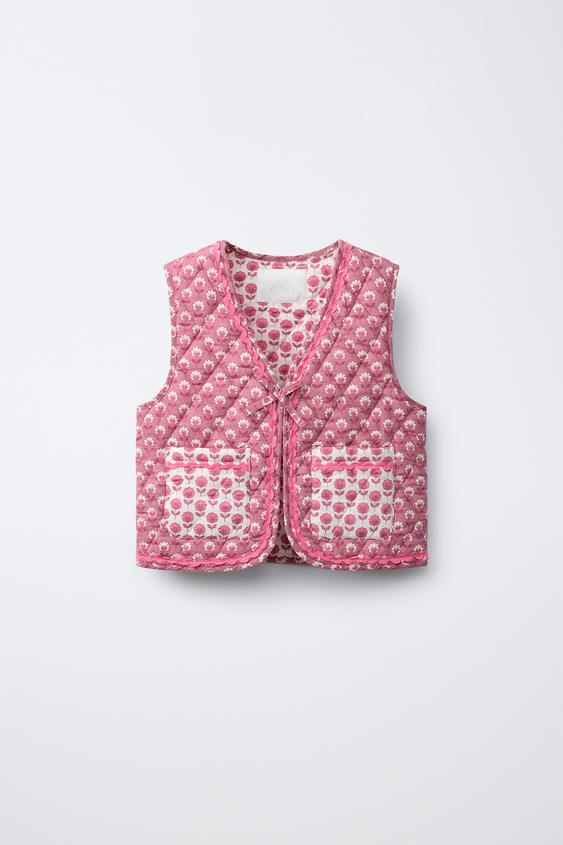 QUILTED GILET WITH FLORAL TIE - Mid-ecru by Zara - Image 0