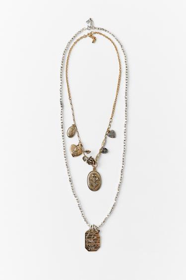PACK OF 2 COMBINED CHARM AND MEDALLION NECKLACES - Gold / Silver by Zara